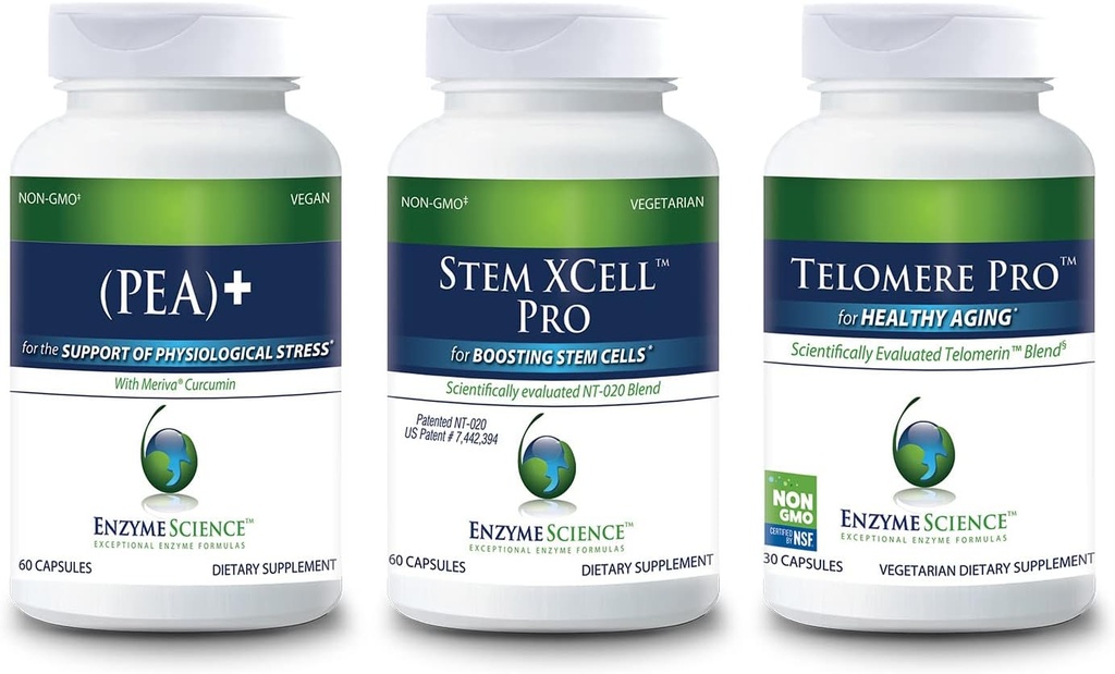 Enzyme Science Graceous Aging Bundle med Pea 60, Stem XCell Pro 60 & Telomere 30