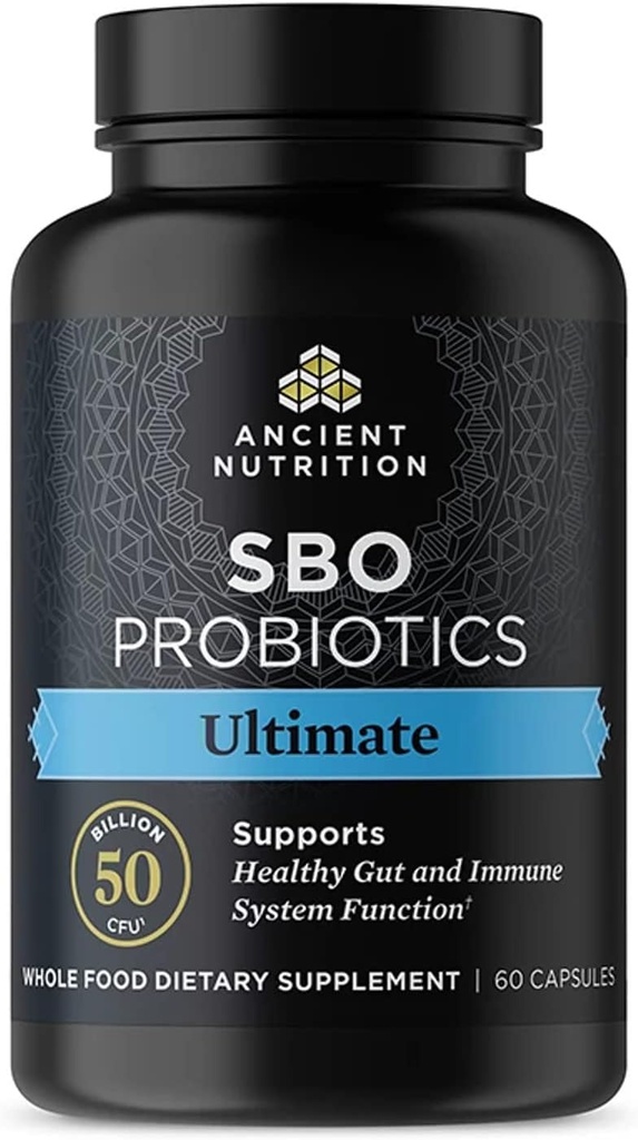 Ancient Nutrition Probiotika, SBO Probiotika Ultimate 50 Millioner CFU * / Servering, fordøjelses- og immunstøtte, Gluten Free, Ancient Superfoods Blend, 60 Kapsler