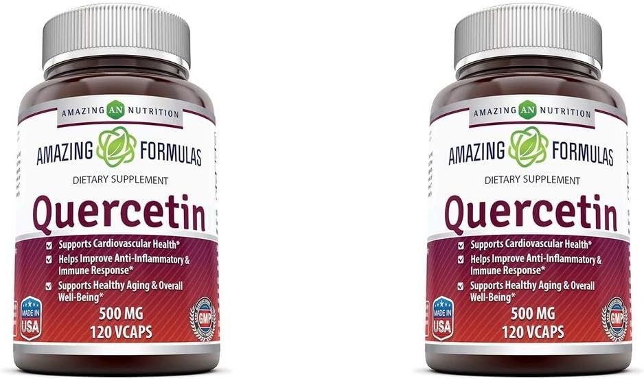 Amazing Formulas Quercetin 500 Mg, 120 VCs - Kosttilskud, Veganske kapsler, Non- GMO, Gluten Free - Optimal med en afbalanceret kost og regelmæssig øvelse