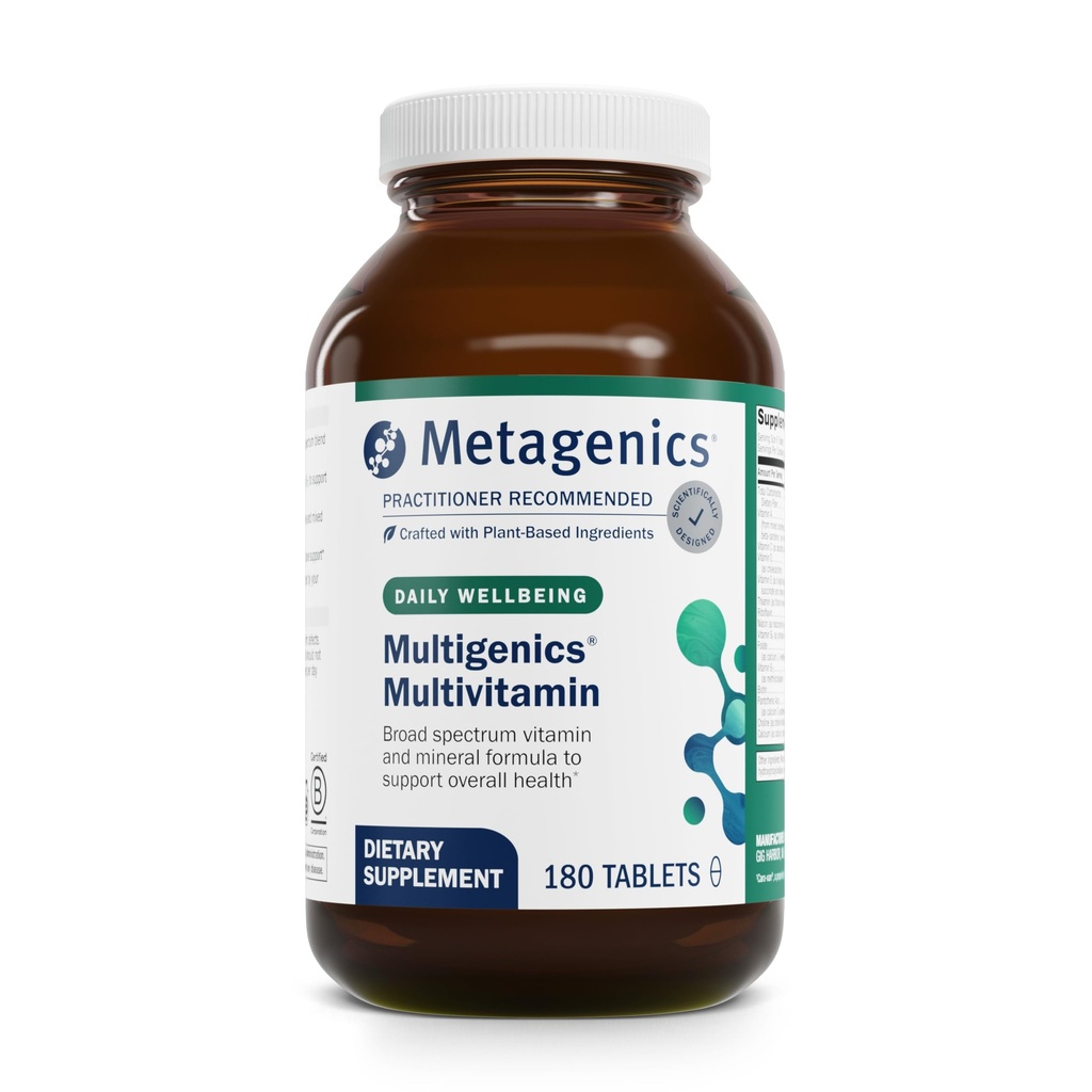 Metagenics Multigenics Multivitamin - Dagligt Multivitamin med Beta- Caroten, Folinsyre, Calcium & Magnesium - Understøtter ben, hjerte, immunforsvar og cellulær sundhed * - Non- GMO, Gluten- fri - 180 tabletter