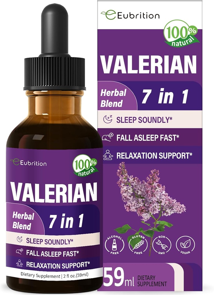Valerian Root Sleep Support Drops, Passion Flower, Kamille, Lavendel, Soursop blade, & Hibiscus Herb Extract Supplement Tincture for Sleep Select & Deeply. Perfekt med søvnlyde. 2oz