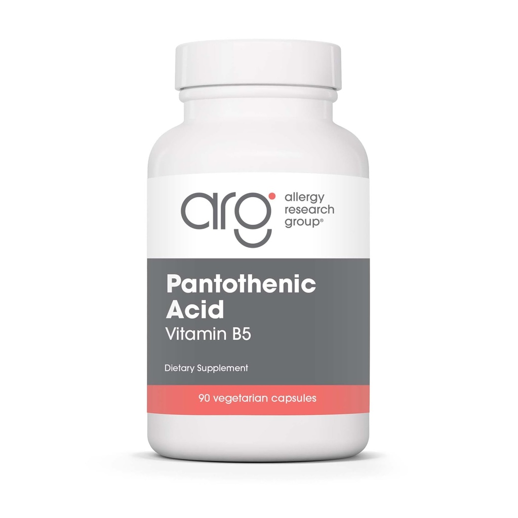 Allergy Research Group Pantothensyre - Vitamin B5 til mænd og kvinder, Calcium, 500mg tillæg, Pure, Økologisk, Vegetariske Kapsler - 90 Greve