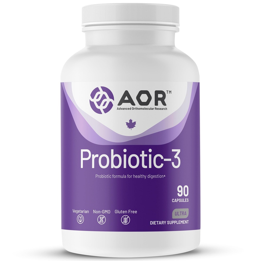 AOR, Probiotisk 3, fordøjelsesstøtte til en sund mave-tarmkanalen, Gut Flora og immunrespons, Kosttilskud, 45 Servere (90 kapsler)