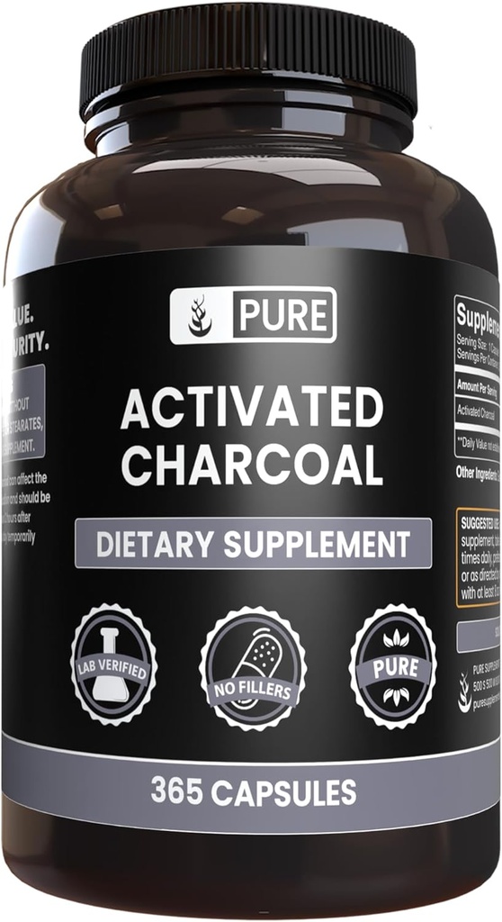 Pure Original Ingredienser Aktiveret kul, Ingen Magnesium eller Rice Fillers, Altid Pure, Lab Verified (365 Tæl)