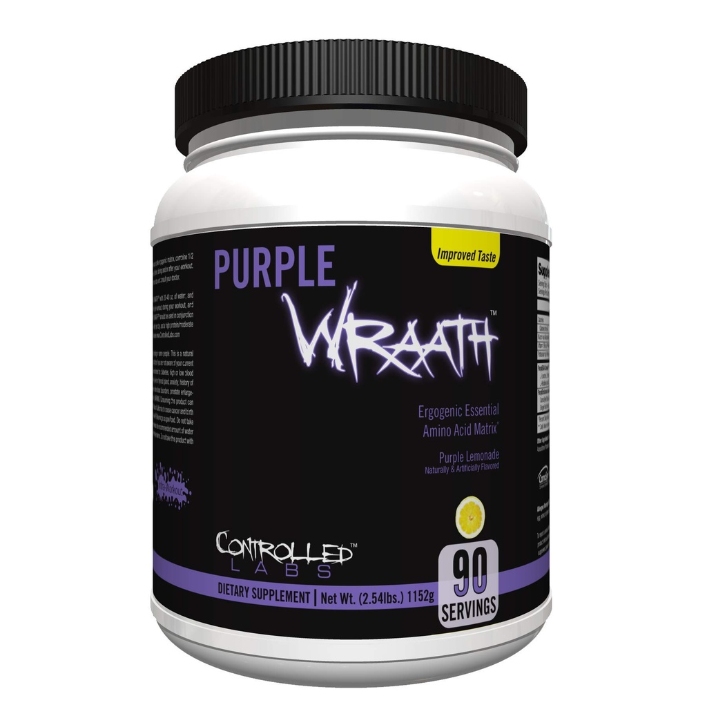 CONTROLLED LABS Purple Wraath, BCAA og EAA Aminosyre supplement, med Endurance Blend Intra Workout Powder, Optimal Endurance, Focus, og Stamina (Lemonade, 90 Servere)
