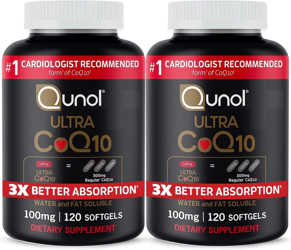Qunol Ultra CoQ10 100mg, 3x Bedre Absorption, Patenteret vand og fedt Opløselig Natural Supplement Form of Coenzym Q10, Antioxidant for Heart Health, 240 Count Softgels