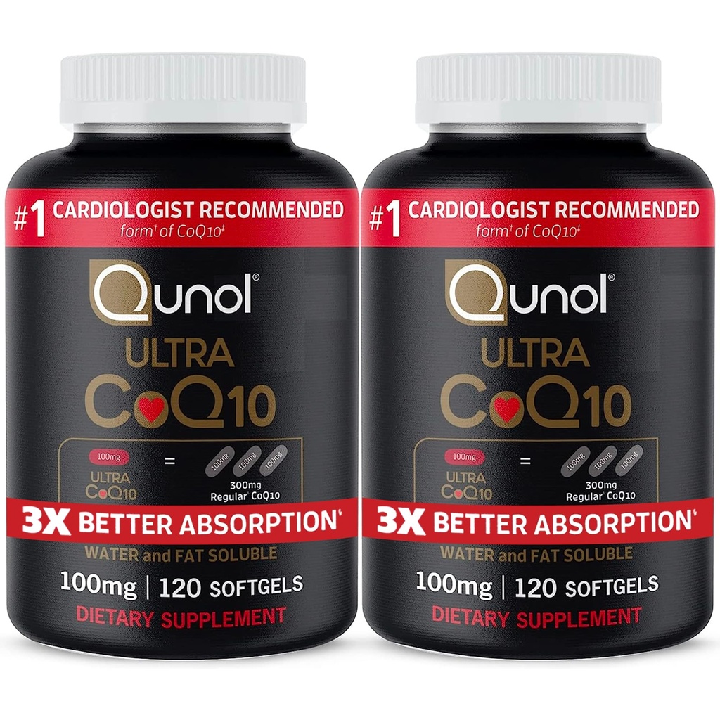 Qunol Ultra CoQ10 100mg, 3x Bedre Absorption, Patenteret vand og fedt Opløselig Natural Supplement Form of Coenzym Q10, Antioxidant for Heart Health, 240 Count Softgels