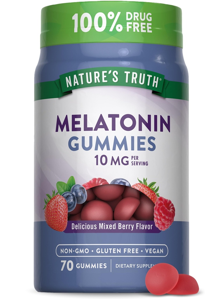 Nature 's Truth Melatonin 10mg Gummies against 124; 70 Greve 124; Berry Flavor against 124; Vegan, Non- GMO, og Gluten Free Supplement