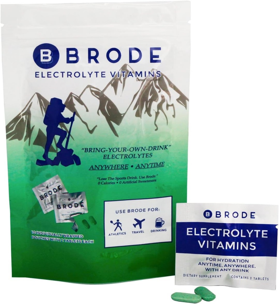 Brode Electrolyte Vitamin - Transportable Zero- Sugar Electrolyte Tablets - Ingen Gross Flavor - for Sport, Natliv, Jetlag, 5 Essential Electrolytes + 9 Vitamin