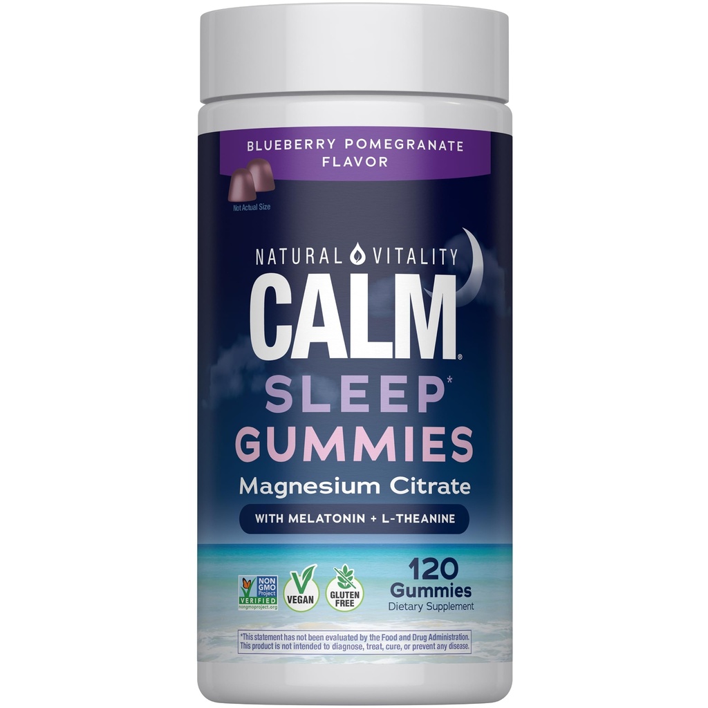 Naturlig Vitality SLEEP Gummies, Magnesium tillæg med Melatonin og L-Theanin, Vegan, Gluten Free, Hjælper kroppen lette i søvn, Blåbær Pomegranat 120 Greve