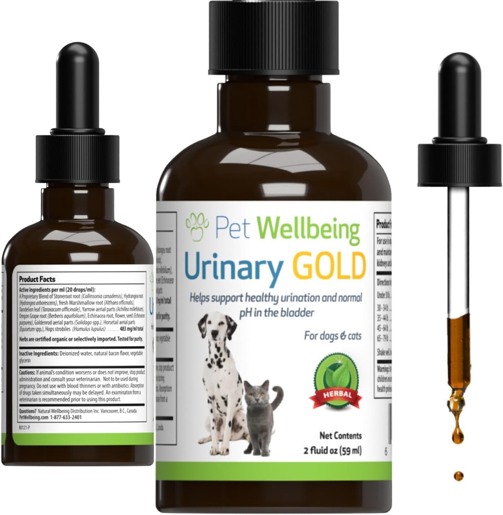 Pet Wellbeing Urinary Gold for Dogs - Vet- Formuleret Multi- Herb Urinary Tract Support - Bstige Sundhed & Urinary System Wellness - Natural Dog Supplement - flydende formel 2 oz (59ml)