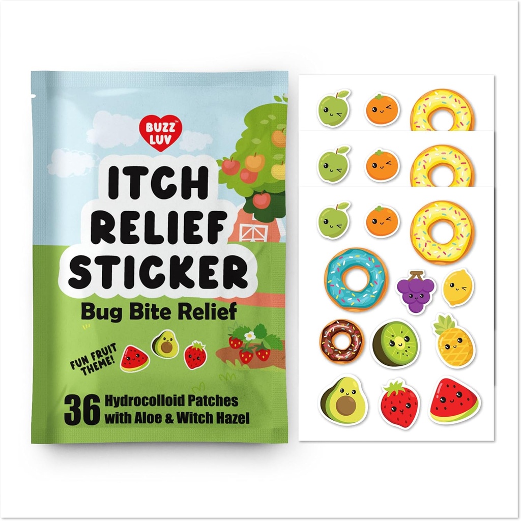 Hydrocolloid Itch Relief Patch, for Moselitos, Ticks, Midges, Sandflies Bug bid Relief, Anti- Itch Patch med Aloe og Witch Hazel, Insect bid Relief, Kid- Friendly, Natural Fruit Theme