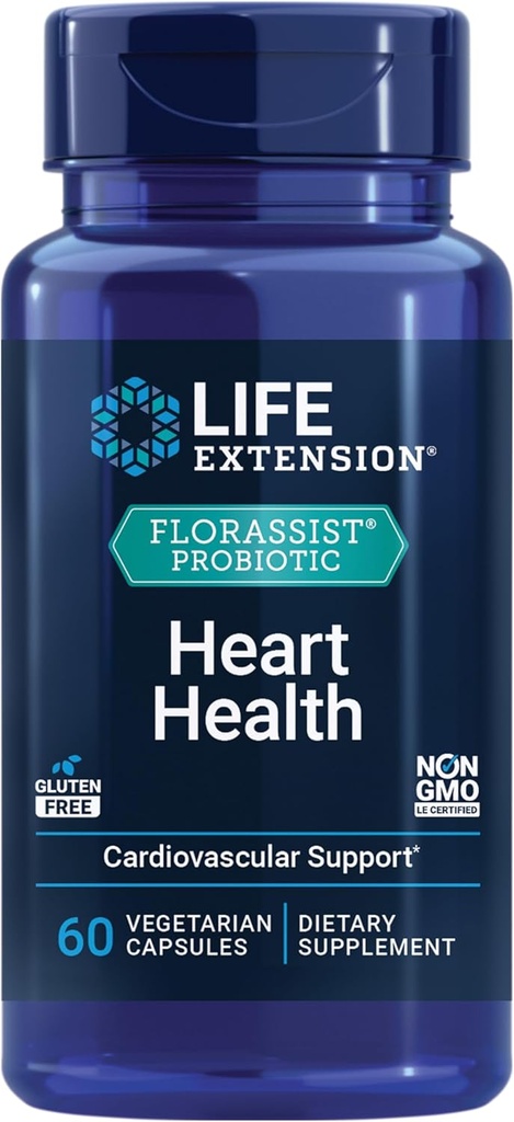 Life Extension FLORASSIST® Probiotic Heart Health, Lactobacillus reuteri 30242, Promotes Heart Health and Already Healthy Cholesterol Levels, Gluten-Free, Non-GMO, Vegetarian, 60 Capsules