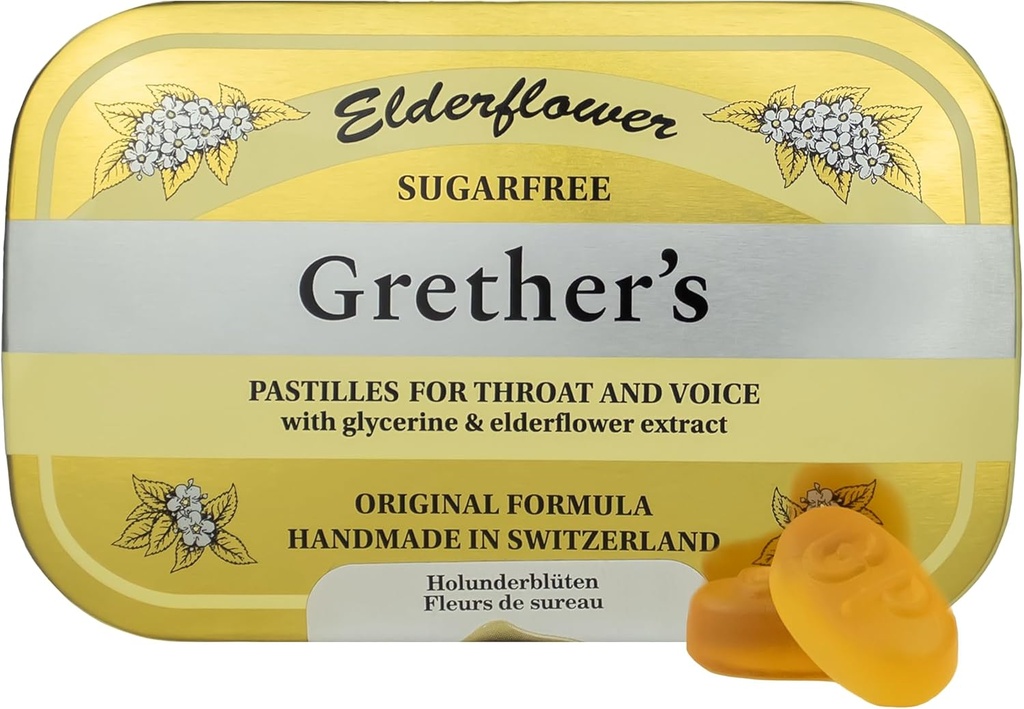 GRETHER 's Sugarfree Elderflower Pascal Remedy til Tør mund Relief - Lindrende hals og sund stemme - Gave til sangere - 1 -Pack - 2.1 oz.
