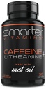 SmarterVitaminer 200mg Koffein piller - MCT Olie fra 100% kokosnødder + 100 mg L- Theanin, Energi og Focus, Extended Release Capsule, 50 flydende bløddele