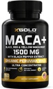 X Gold Health Organic Maca Root Powder Kapsler 1500mg med sort stådreng 124; rød & gul peruvian Maca Root Extract Gelatinized, Energy & Mood Supplement for mænd og kvinder + sort peber til bedste