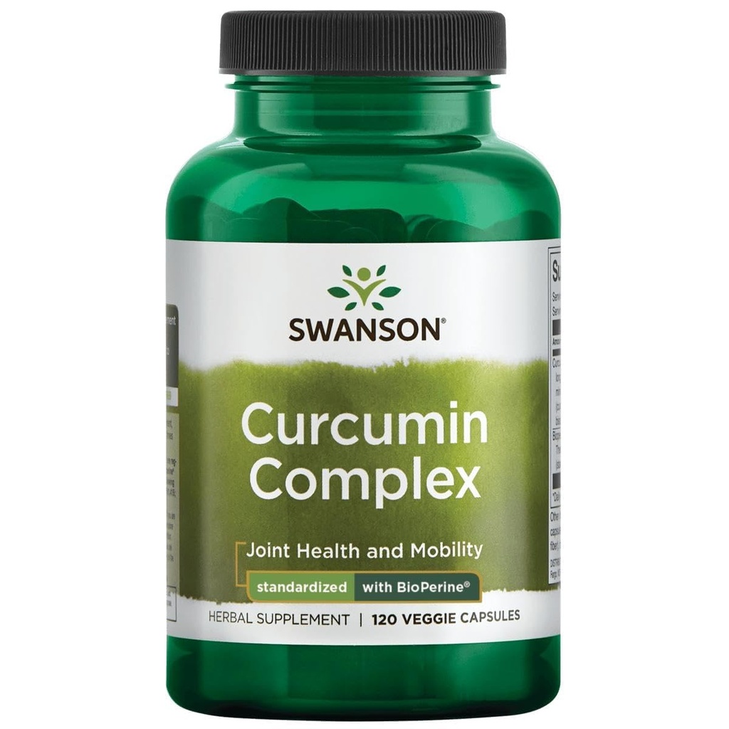 Swanson Curcumin Complex - Herbal supplement støtte fælles sundhed, mobilitet & fysisk funktion - Standardiseret med BioPerine for maksimal absorption - (120 Veggie kapsler)