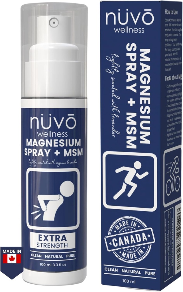 Magnesium Oil Spray med MSM - Spray det væk med Magnesium - Hurtig fungerende Transdermal Formel til at slappe af musklerne - Let Scented med Lavendel - Produkt fra Canada 100 ml