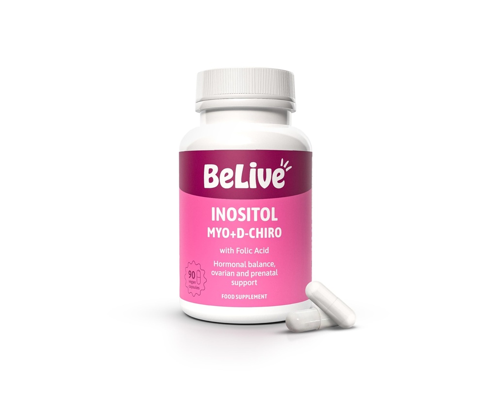 BeLive Myo- Inositol & D- Chiro Inositol kapsler - 90Ct I Inositol supplement med folinsyre kosttilskud til kvinder, Optimal 40: 1 Ratio (1)