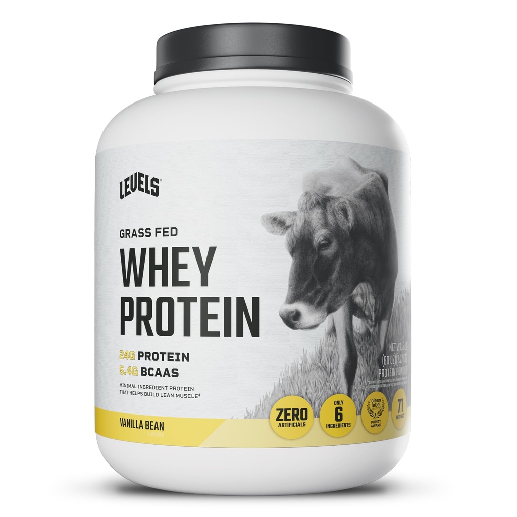 Nivels Græs Fed Whey Protein Powder, Ingen Artificials, 24G Protein, Vanilla Bean, 5LB