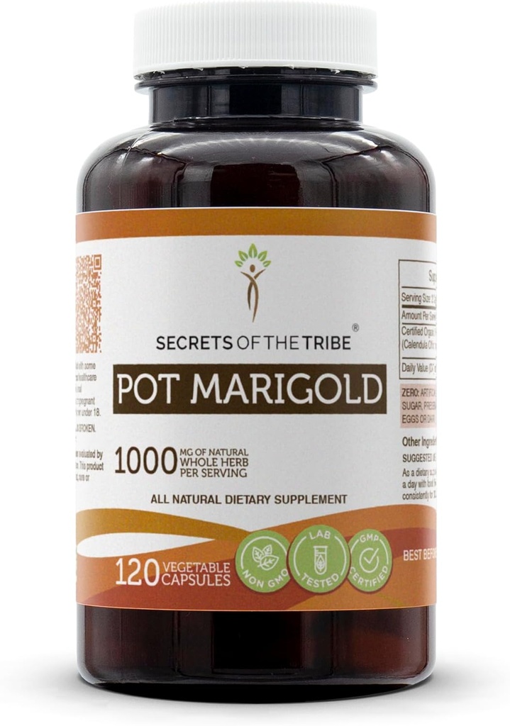Hemmeligheder af Tribe Pot Marigold 120 Kapsler, 1000 mg, Pot Marigold (Calendula Officinalis) Tørret blomst (120 Kapsler)
