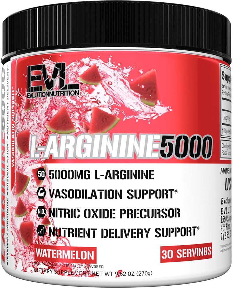 Evlution Nutrition Nitric Oxide Booster L-Arginine Supplement - High Potency Nitric Oxide Supplement with 5000mg of L Arginine for Enhanced Pumps Energy Muscle Growth and Vascularity NO Booster