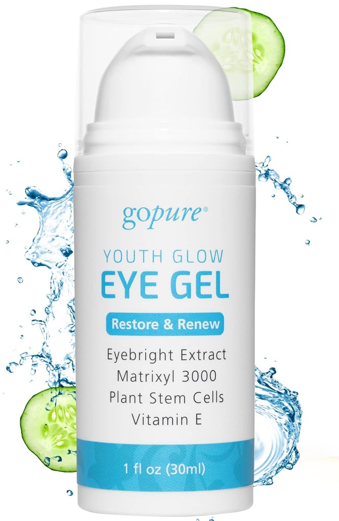 goPure Youth Glow Eye Gel - Anti- Aging Eye Cream, der lindrer og hydrerer, Lavet med Matrixyl 3000 og Hyaluronsyre for at forbedre udseendet af Puffiness, mørke cirkler, og Under Eye Tasker - 1 fl oz
