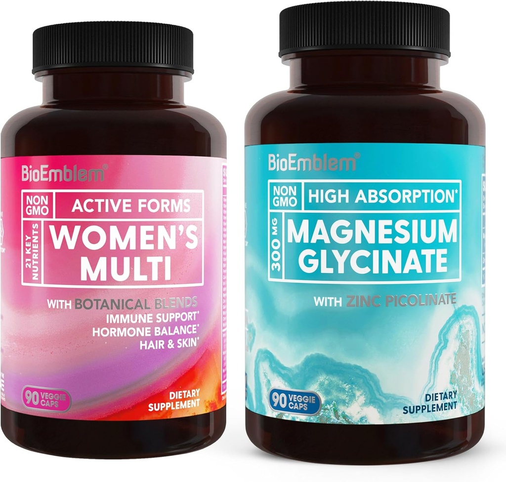 Bioemblem Magnesium Glycinat med zink og kvinders Multivitamin