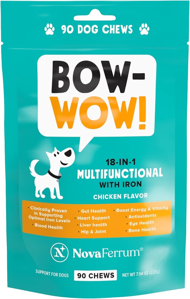 NovaFerrum Bow Wow 124; 18- in-1 Multifunktionelt med jern supplement til hunde
