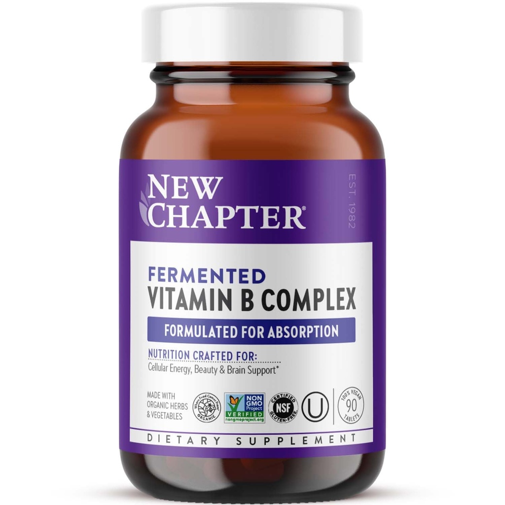 Nyt kapitel Vitamin B Complex, Gæret Vitamin B Complex, USDA Organic, One Daily for Cellular Energy + Brain + Beauty, 100% Vegan, Gluten- Free - 90 Greve