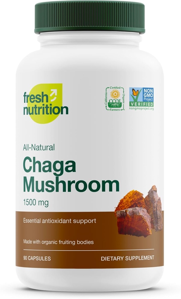 Organic Chaga Mushrooms - Stærkeste DNA Verificeret 1500mg Per Serving - Høj i Fiber - Ikke GMO, Gluten & Soy Free, Vegansk Friendly