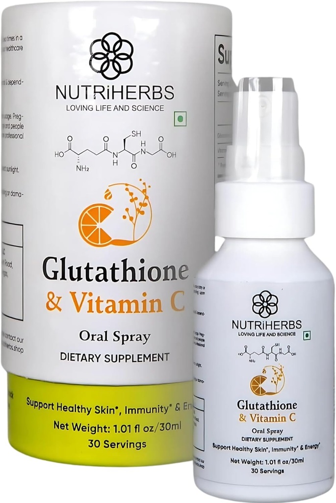 Ernæring Glutathione Oral Spray med C-vitamin - Forbedret absorption, Antioxidant kosttilskud, Support Immunitet, Sund hud og hår (30 ml)