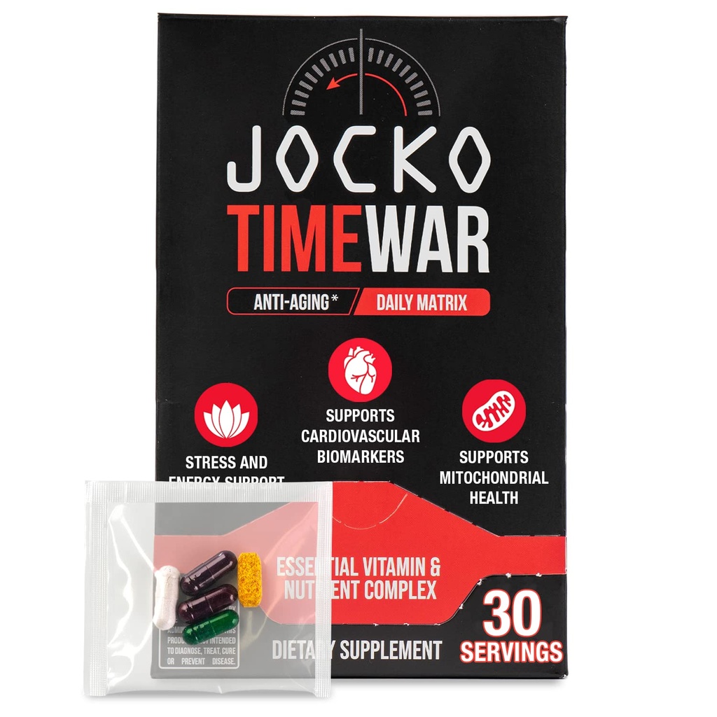 Jocko Fuel Time WAR - Multivitamin til mænd og kvinder. NAD supplement til sund aldring, hjerte, ben, og øje sundhed. Væsentlige vitaminer og mineraler, understøtter stress Relief + energiniveauer - 30 dages forsyning