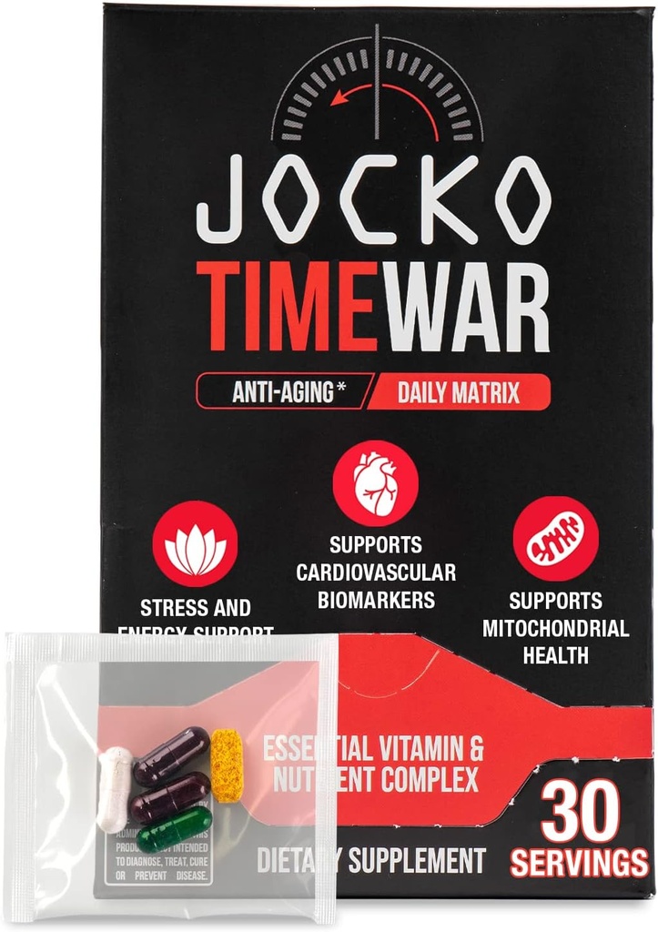 Jocko Fuel Time WAR - Multivitamin til mænd og kvinder. NAD supplement til sund aldring, hjerte, ben, og øje sundhed. Væsentlige vitaminer og mineraler, understøtter stress Relief + energiniveauer - 30 dages forsyning
