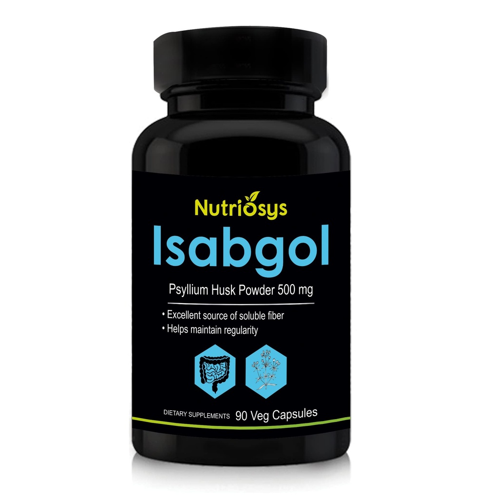 Isabgol Psyllium Husk 500mg tillæg, fremragende kilde til Opløselig Fiber, 90 Veg kapsler