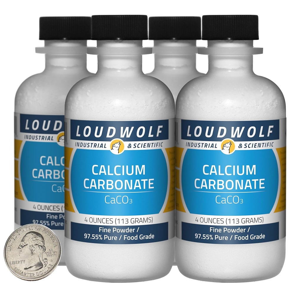 Calcium Carbonate / 1 Pound / 4 Bottles / 97.55% Pure Food Grade/Fine Powder