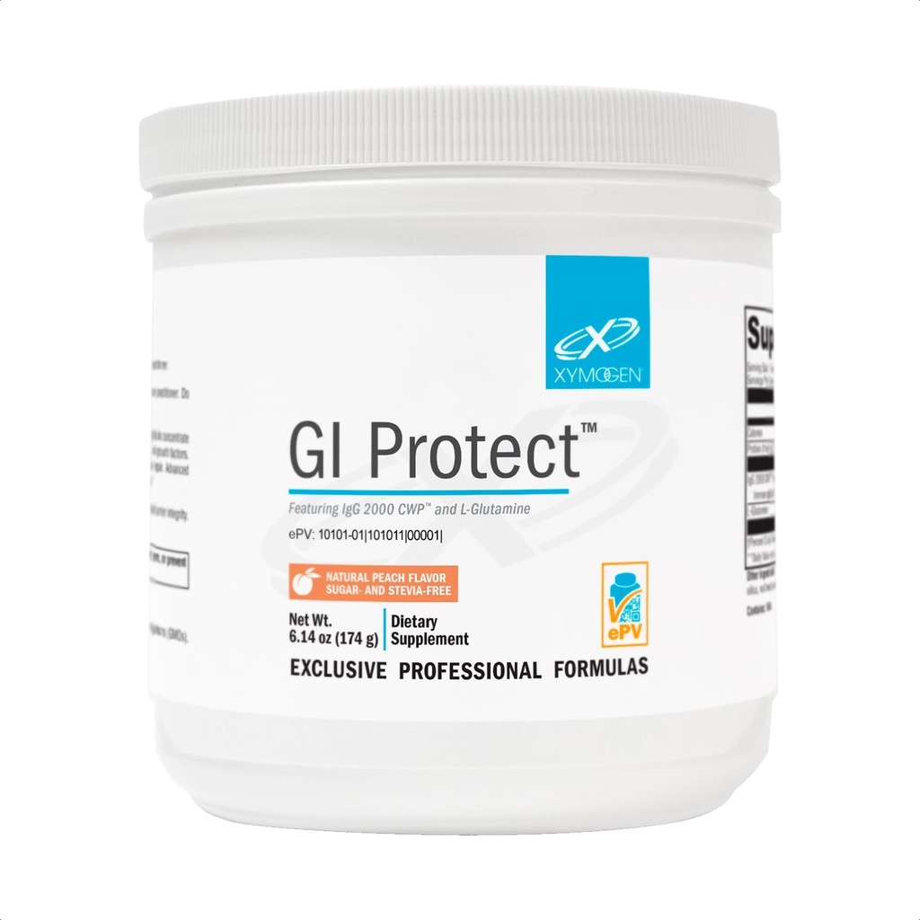 XYMOGEN GI Protect - IgG immunoglobulin L- Glutamin Powder Supplement - Understøtter GI Lining + Gut Health, Cytokine Balance, immunforsvar + Tissue Repair, Sugar & Stevia Free - Peach Flavor (6.14 oz)