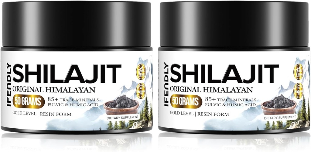 Shilajit Organic 600mg Maksimal potens Gold Grade Shilajit Resin Shilajit Supplement Natural Autentiske med 85 + spor Mineraler & Fulvic Acid for Energy, Immunitet, 50 Bedste (2 Pack)
