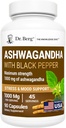 Dr. Berg Ashwagandha Kapsler 1000mg - Inkluderer Ashwagandha Root med sort peber fra Bioperine - Ashwagandha Kosttilskud 90 Kapsler