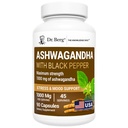 Dr. Berg Ashwagandha Kapsler 1000mg - Inkluderer Ashwagandha Root med sort peber fra Bioperine - Ashwagandha Kosttilskud 90 Kapsler