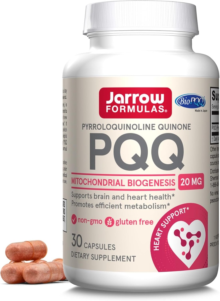 Jarrow Formulas® PQQ 20 mg, Dietary Supplement, Heart, Brain, and Metabolism Support, 30 Veggie Capsules, 30 Day Supply