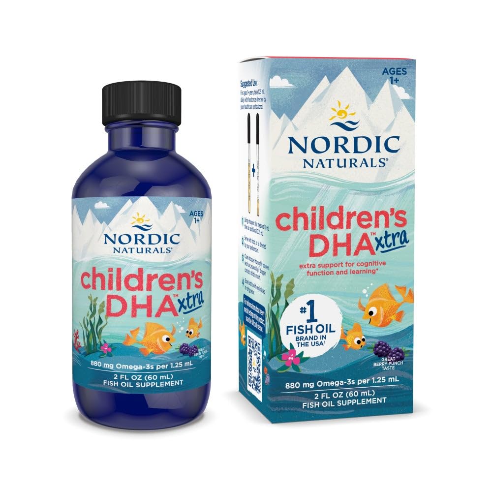 Nordic Naturals Children 's DHA Xtra, Berry Punch - 2 oz for Kids - 880 mg Total Omega- 3s med EPA & DHA - Kognitiv & immunfunktion, Learning, Social Development - Non- GMO - 48 Servering