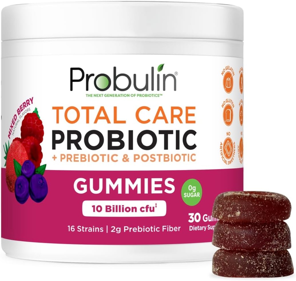 Total Care Probiotic + Prebiotic + Postbiotic Gummies - Blandet Berry 30ct