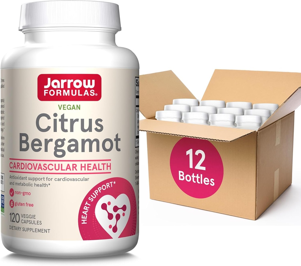 Jarrow Formulas Citrus Bergamot 500mg- 120 Servering (Veggie Caps) - Antioxidant Support for cardiovaskulær & Metabolic Health- Kosttilskud -Gluten Free- Use QH- Absorb, 12 pakker