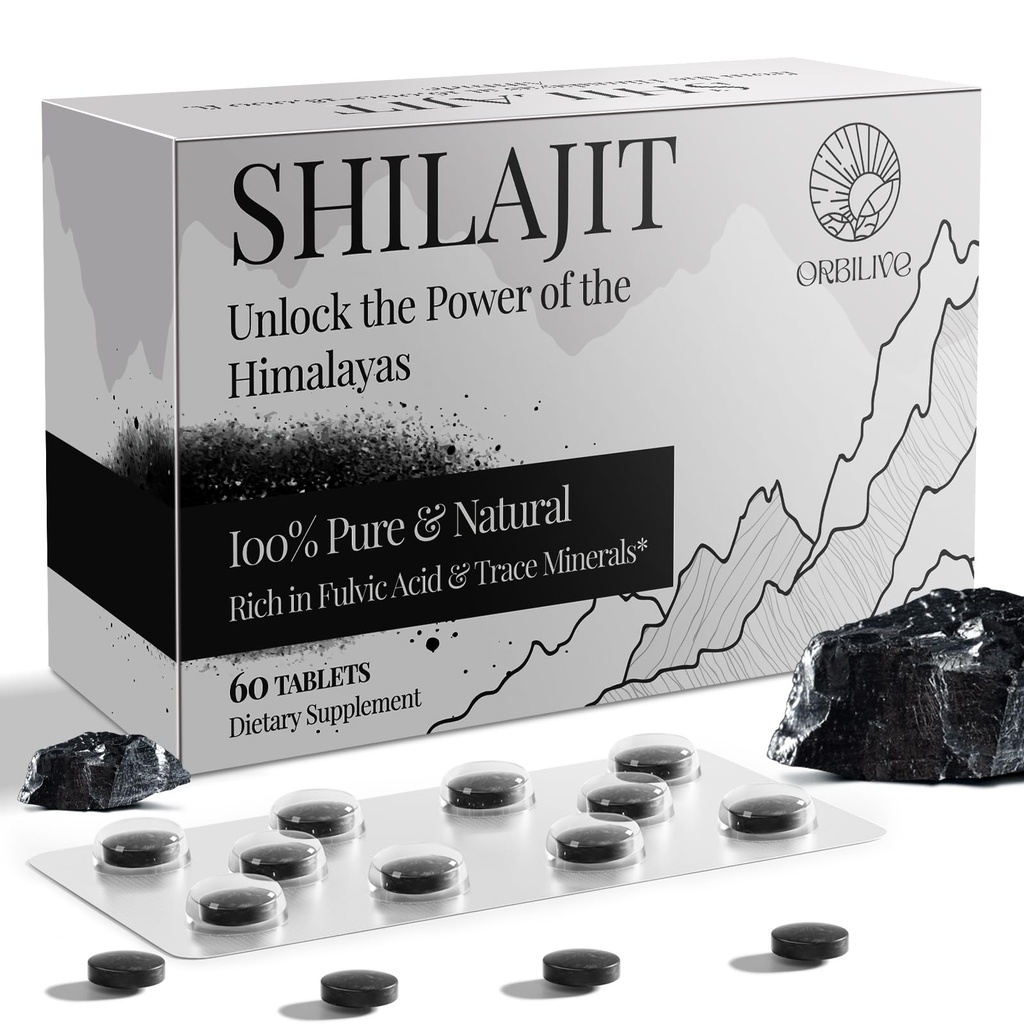 30. 000 MG Shilajit Tablets, 100% Shilajit Pure, Himalayan Organic, Shilajit for mænd og kvinder Rich in Fulvic Acid & 85 + Trace Minerals, Shilajit supplement til energi og immunsystem, 60 Greve