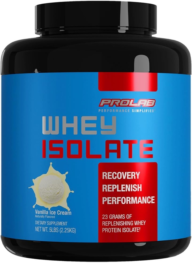 Prolab Whey Isolate 5LB, Ultra- Pure, Fast- Absorbing Whey Protein Isolere med 23g Protein & BCAAs, Understøtter Lean Muscle Growth, Recovery & Performance (Vanilla Ice Cream)