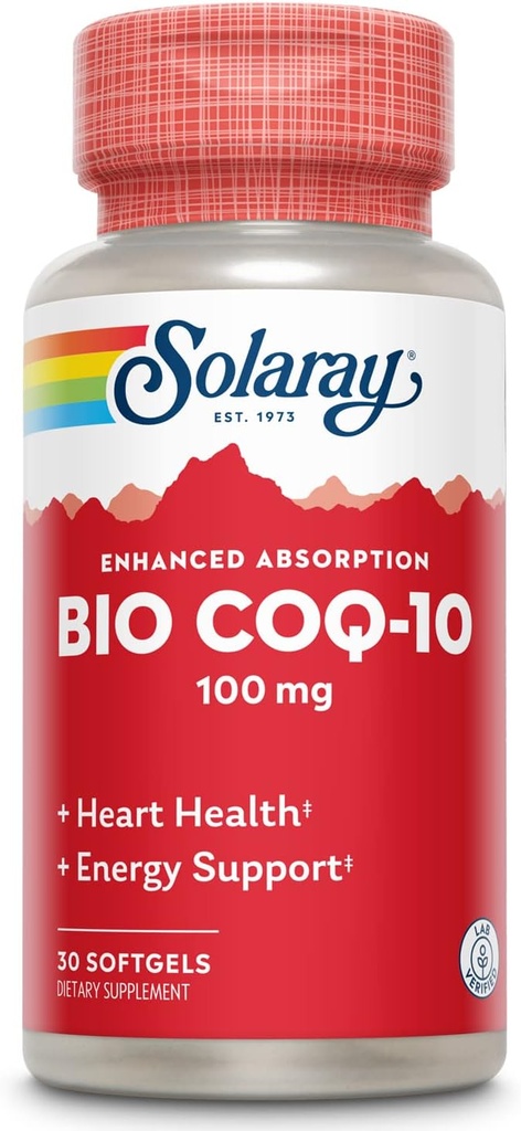 SOLARAY Bio CoQ-10 100 mg | Enhanced Absorption | Vitamins A & E | Healthy Heart & Cellular Energy Support (30 CT)