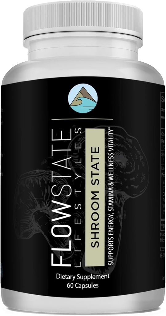 Flow State Lifestyles Mushroom 10X (Shroom State) - Nootrop - Forbedrer Brain Focus og energistøtte - Lions Mane, Shiitake, Reishi, Cordyceps, Tyrkiet Tail, Chaga