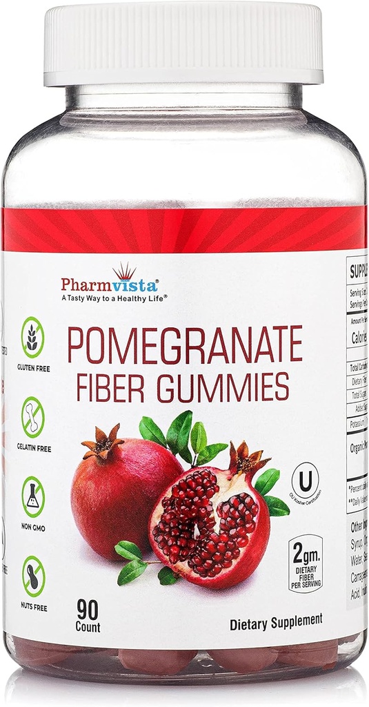 Pomegranat Fiber Gummies for voksne & Børn 100mg - Gluten Free Vegansk Pomegranat supplement Rich in Dietary Fiber Chewables Gummies- 90 Greve