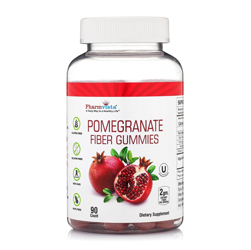 Pomegranat Fiber Gummies for voksne & Børn 100mg - Gluten Free Vegansk Pomegranat supplement Rich in Dietary Fiber Chewables Gummies- 90 Greve